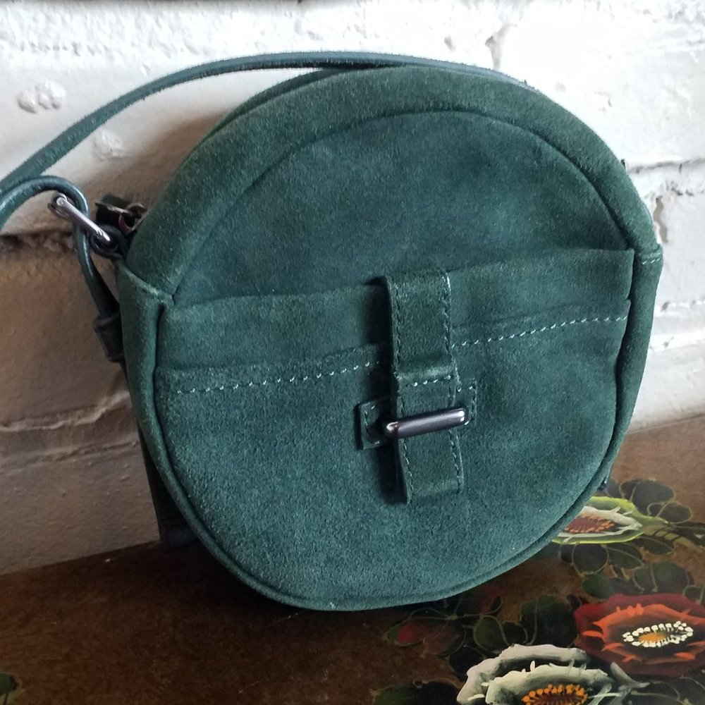 CHARLOTTE RONSON Green Round Suede Leather Small Crossbody Bag
